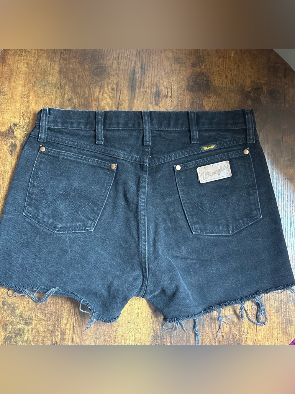 Vintage 90s Wrangler High Waisted Black Cutoff Denim Shorts 33 Cowgirl Western
